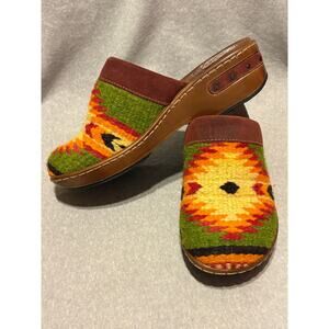 Born  Size 6 Bandy Southwest Blanket Leather and Wool Clogs Shoes EUC